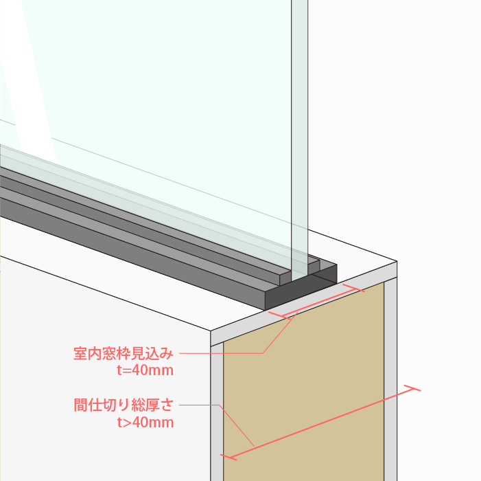 アイアン室内窓の納め方：断面図