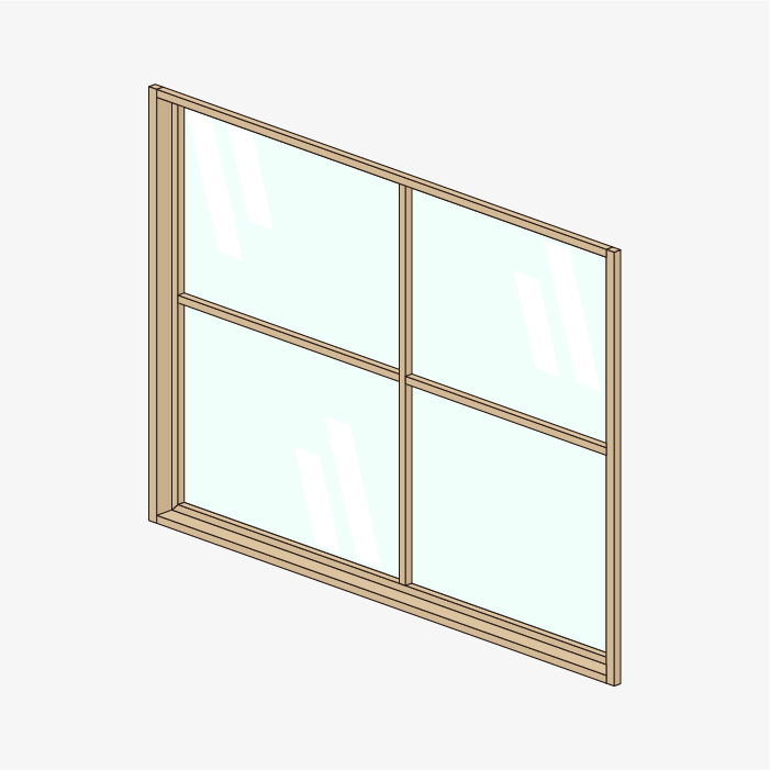 木製室内窓のおさめ方、間仕切り壁の厚さ70ｍｍ程度の場合