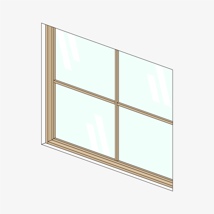 木製室内窓のおさめ方、間仕切り壁t=90mmより厚いの場合