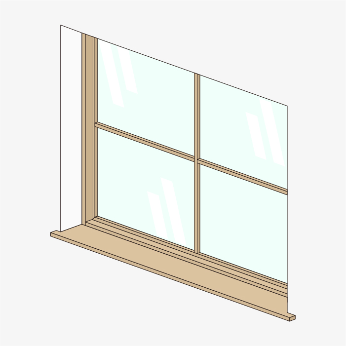木製室内窓のおさめ方、出窓風な納め方