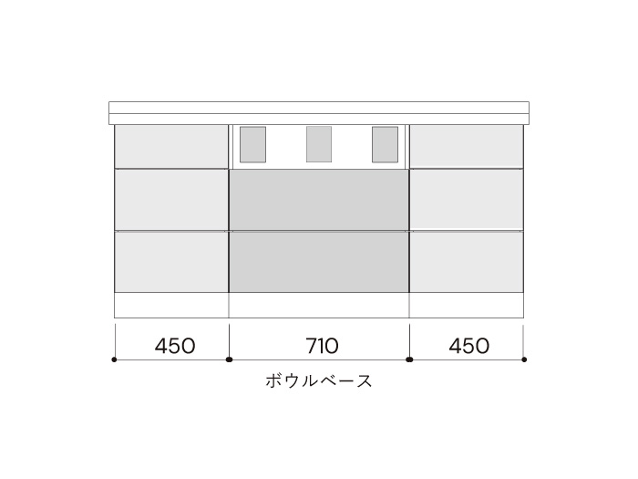 洗面・キット/シングルボウル1650mm幅ボウル中央