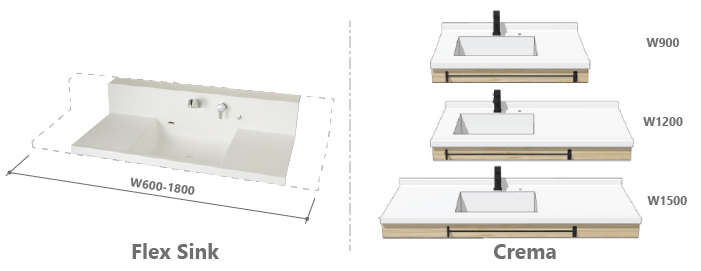 Flex Sink（フレックスシンク）とCrema（クレマ）の比較：横幅サイズ