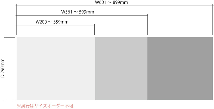 樹脂棚板のサイズオーダータイプのサイズ一覧