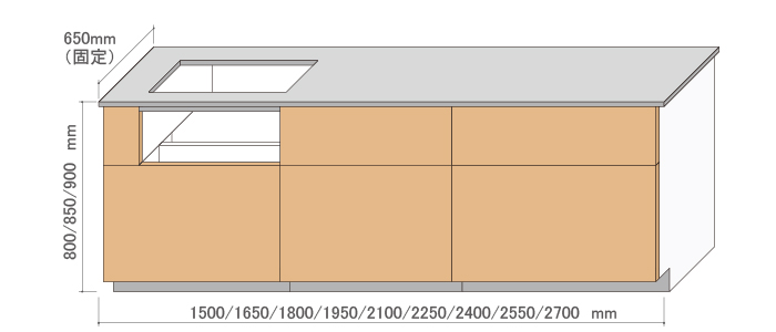 Ⅱ型キッチンコンロ部のサイズ