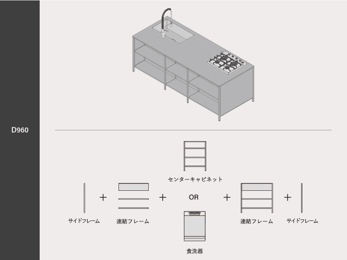 フレームキッチンekrea SHEER kitchenのフレームタイプD960