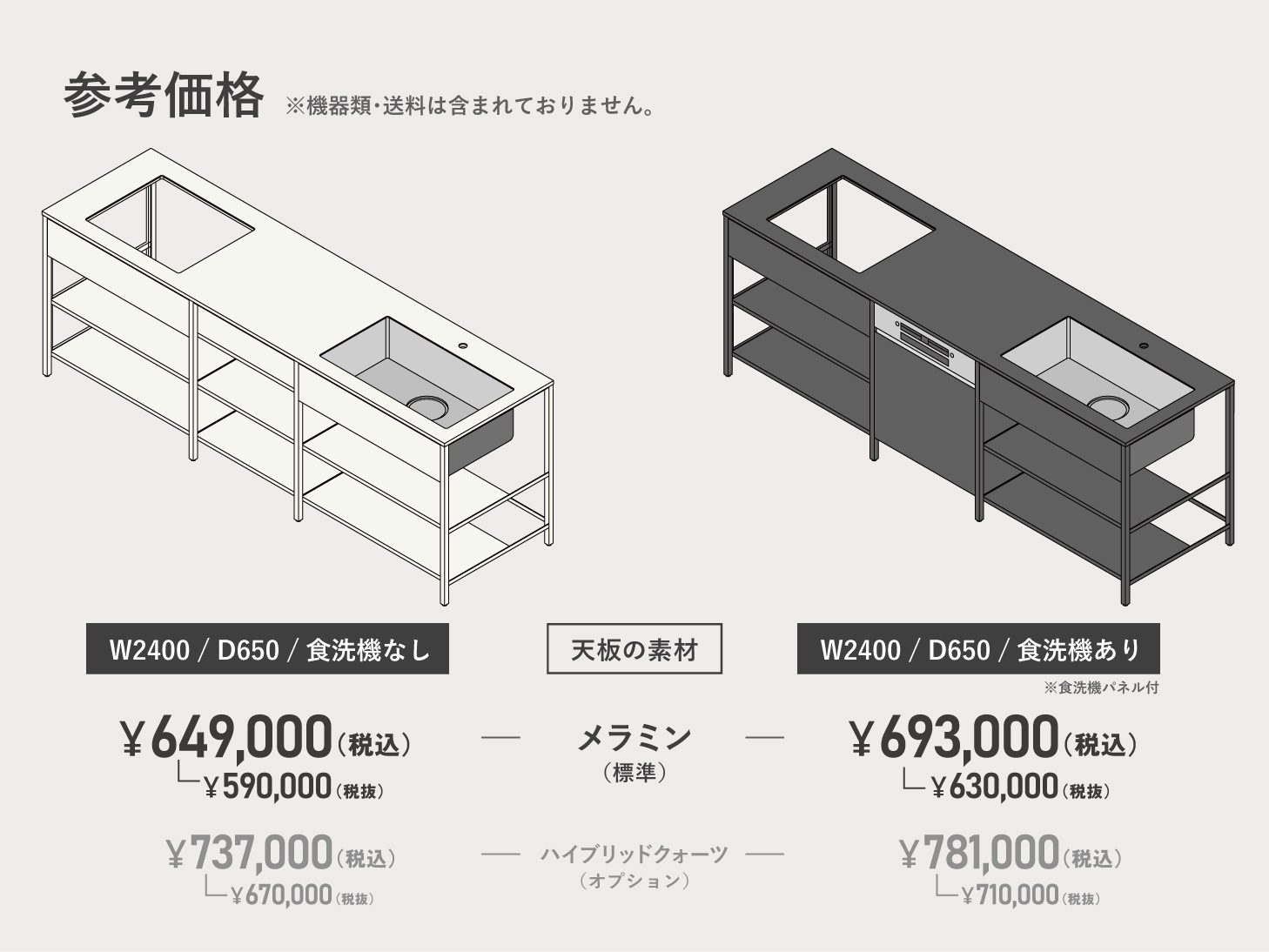 フレームキッチンekrea SHEER kitchenの参考価格