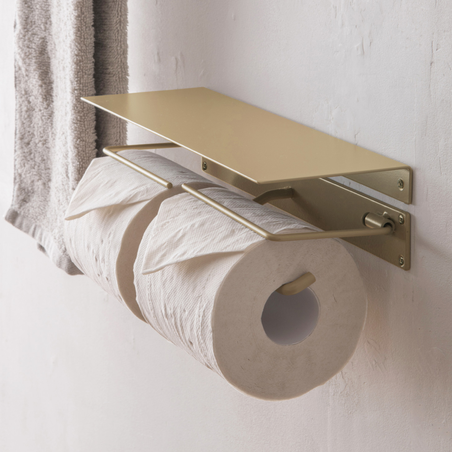 トイレットペーパーホルダー＋シェルフセット　アンティークゴールド