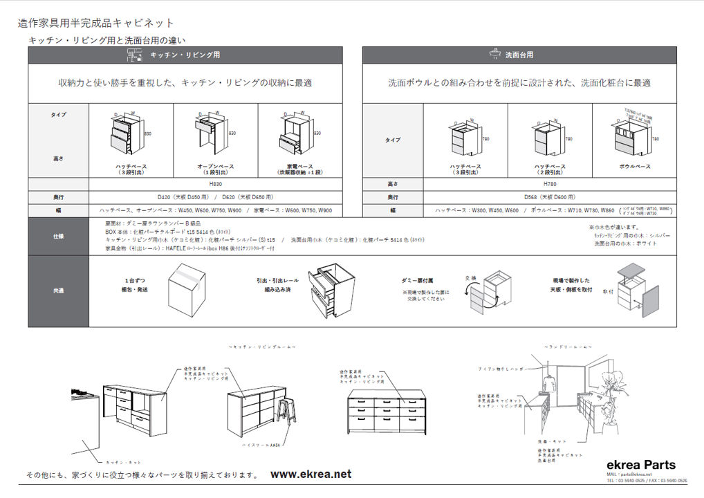 造作家具用半完成品キャビネット 作業台･食器棚･ｷｯﾁﾝ,ﾊﾟﾝﾄﾘｰ,ﾘﾋﾞﾝｸﾞ収納用